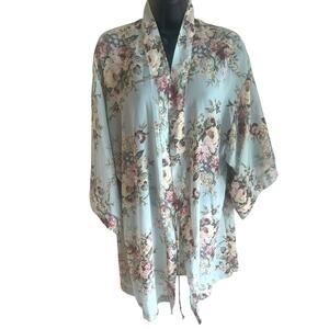 Vintage Victorias Secret Floral Kimono Robe Sage Pink‎ Cottagecore S